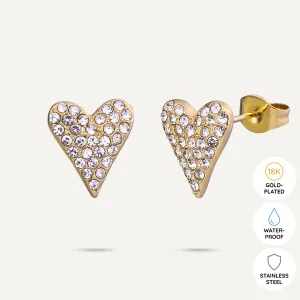 Vibes | Dazzling Heart Post Earrings | 18K Gold-Plated