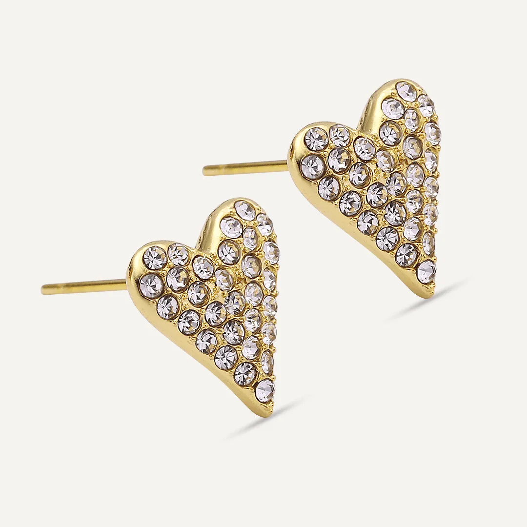 Vibes | Dazzling Heart Post Earrings | 18K Gold-Plated