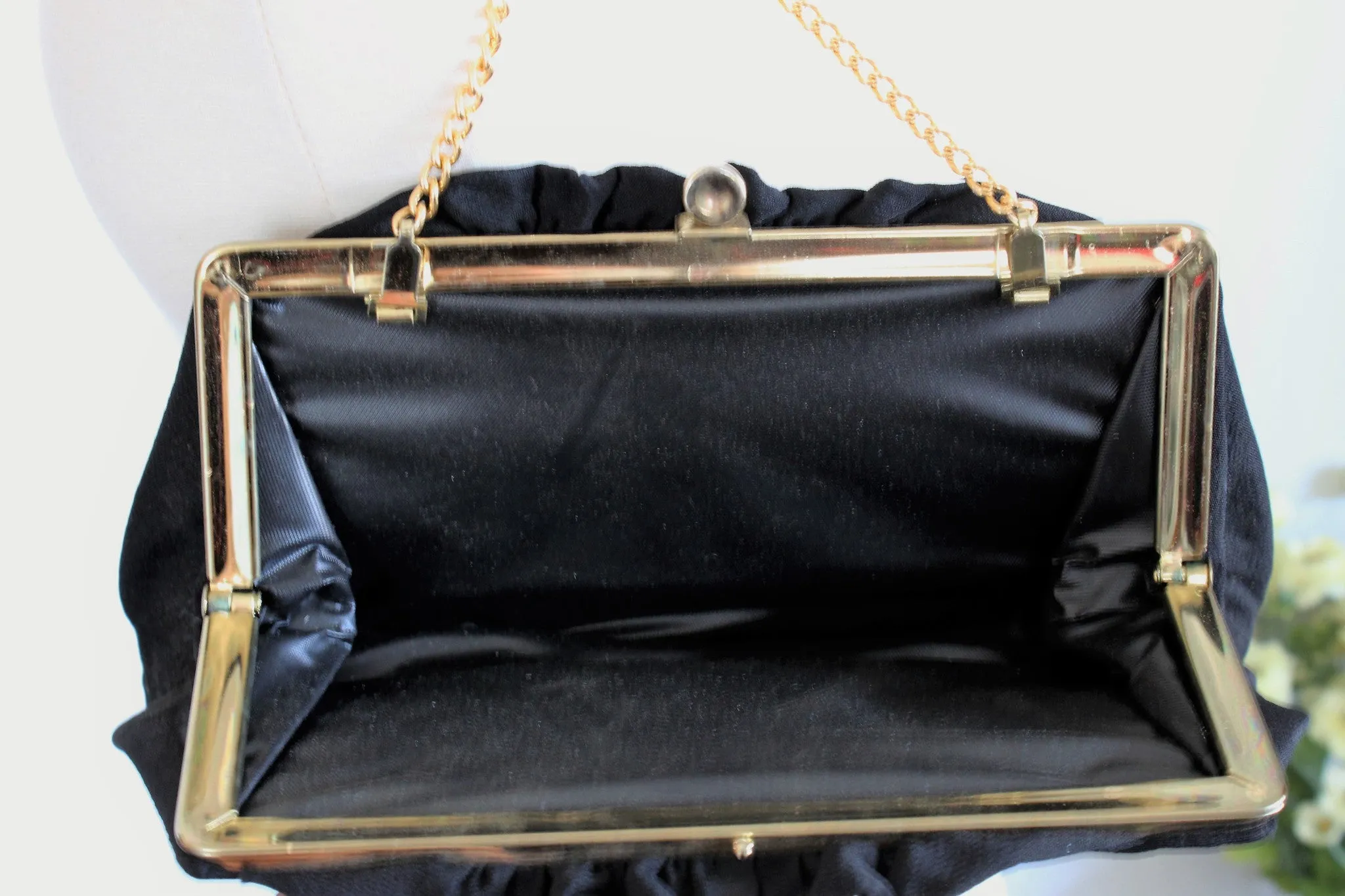 Vintage 1950s Black Faille Clutch Purse