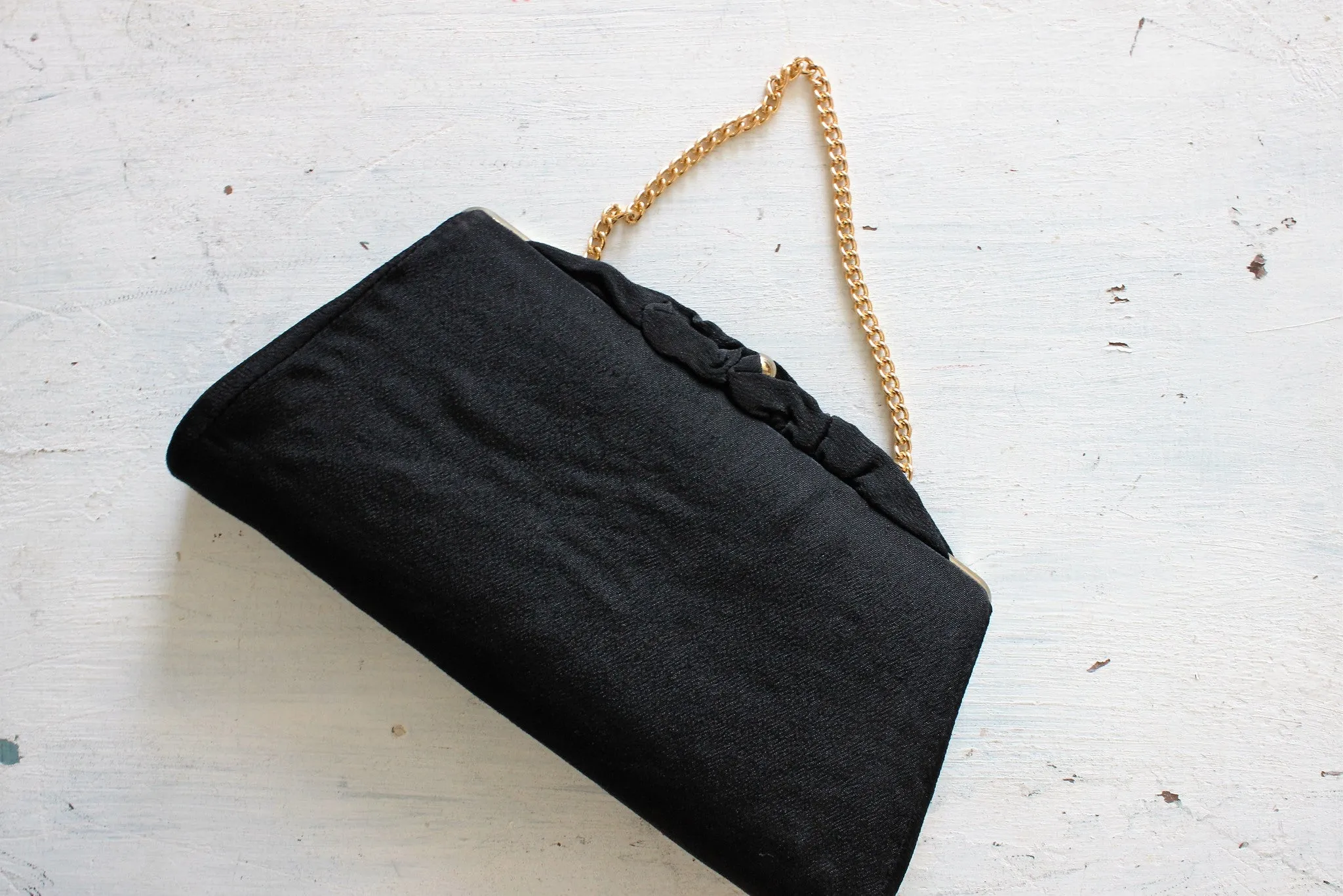 Vintage 1950s Black Faille Clutch Purse