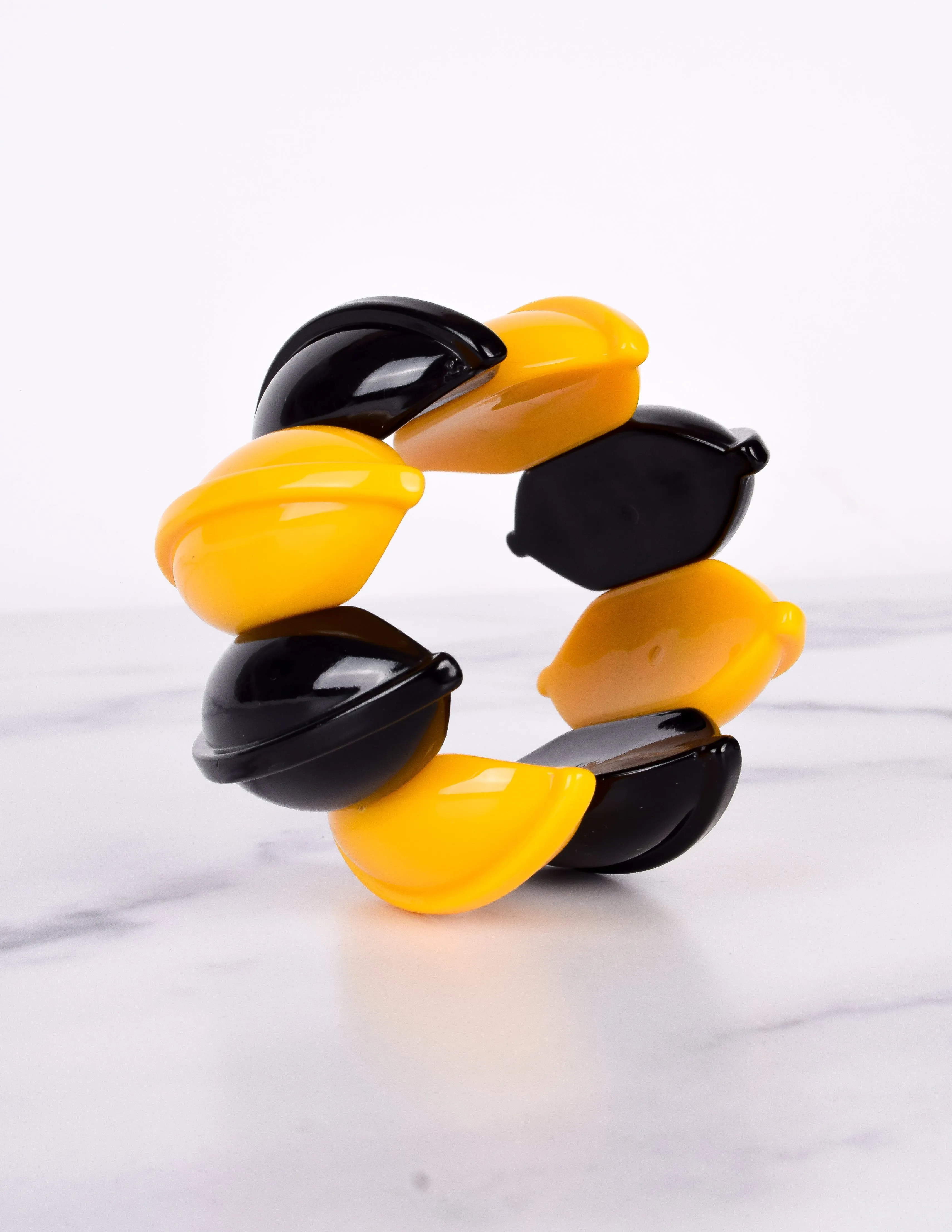 Vintage 1960s Mod Chunky Black and Yellow Stretch Bracelet