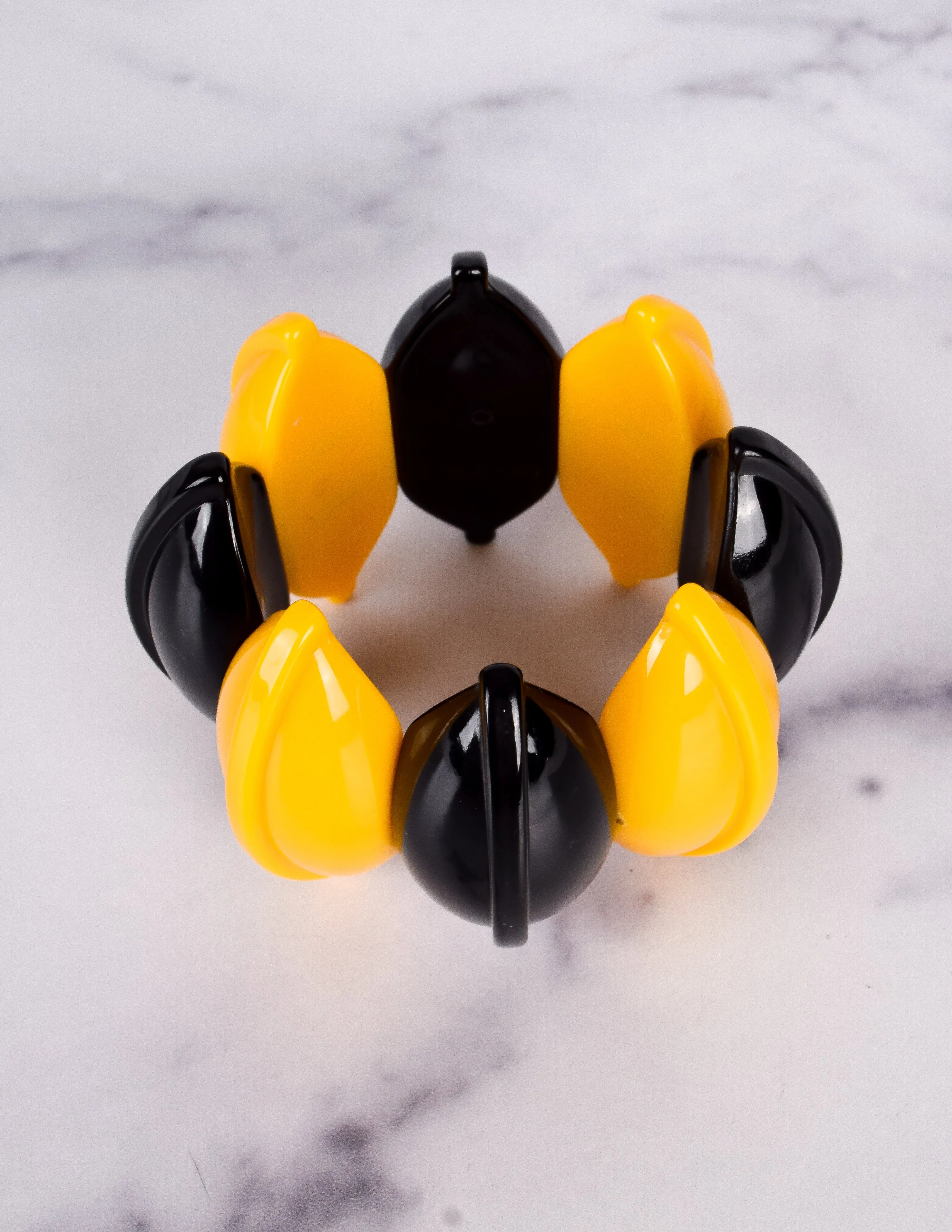 Vintage 1960s Mod Chunky Black and Yellow Stretch Bracelet