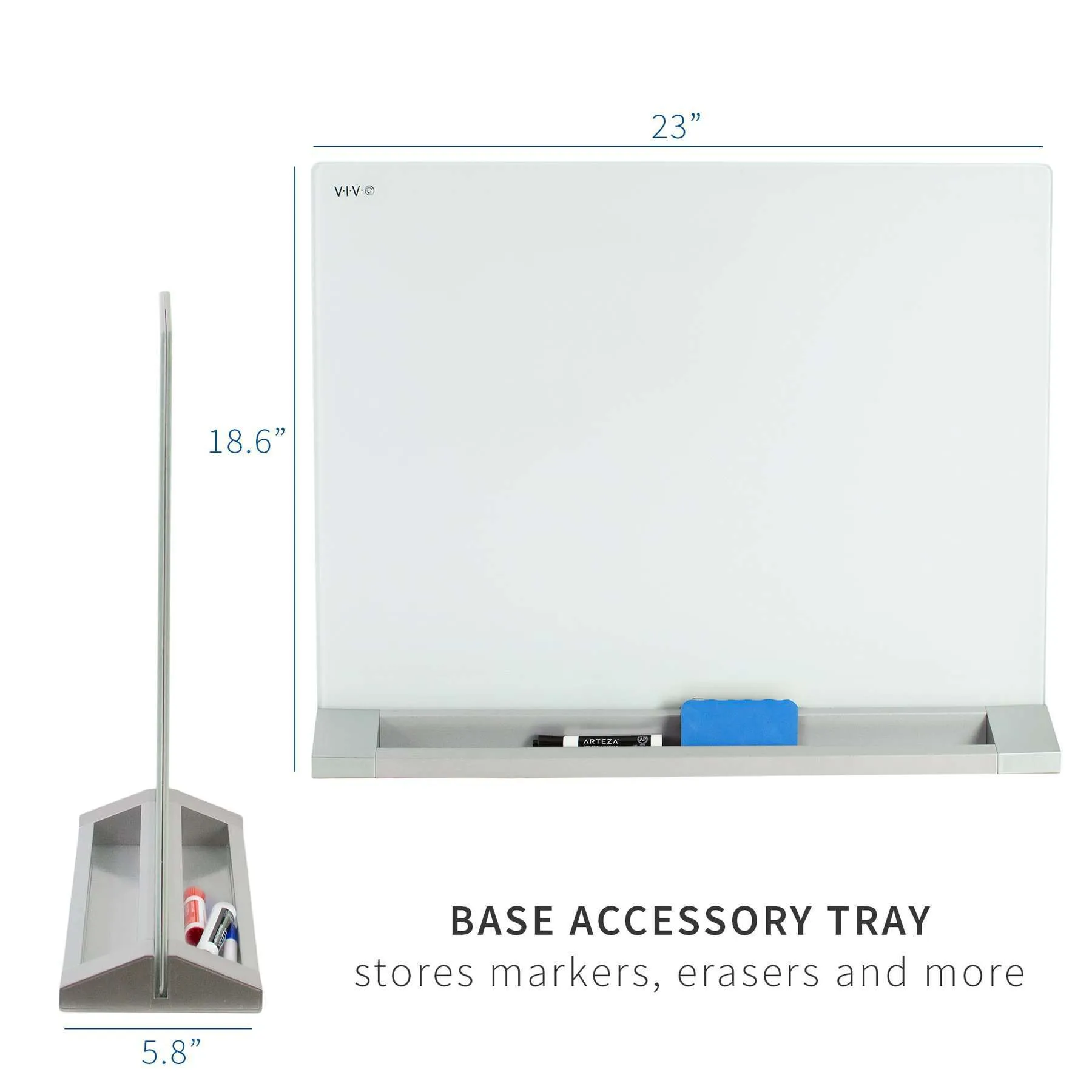 VIVO 23" x 19” Portable Glass Desktop Whiteboard, DESK-WB23G