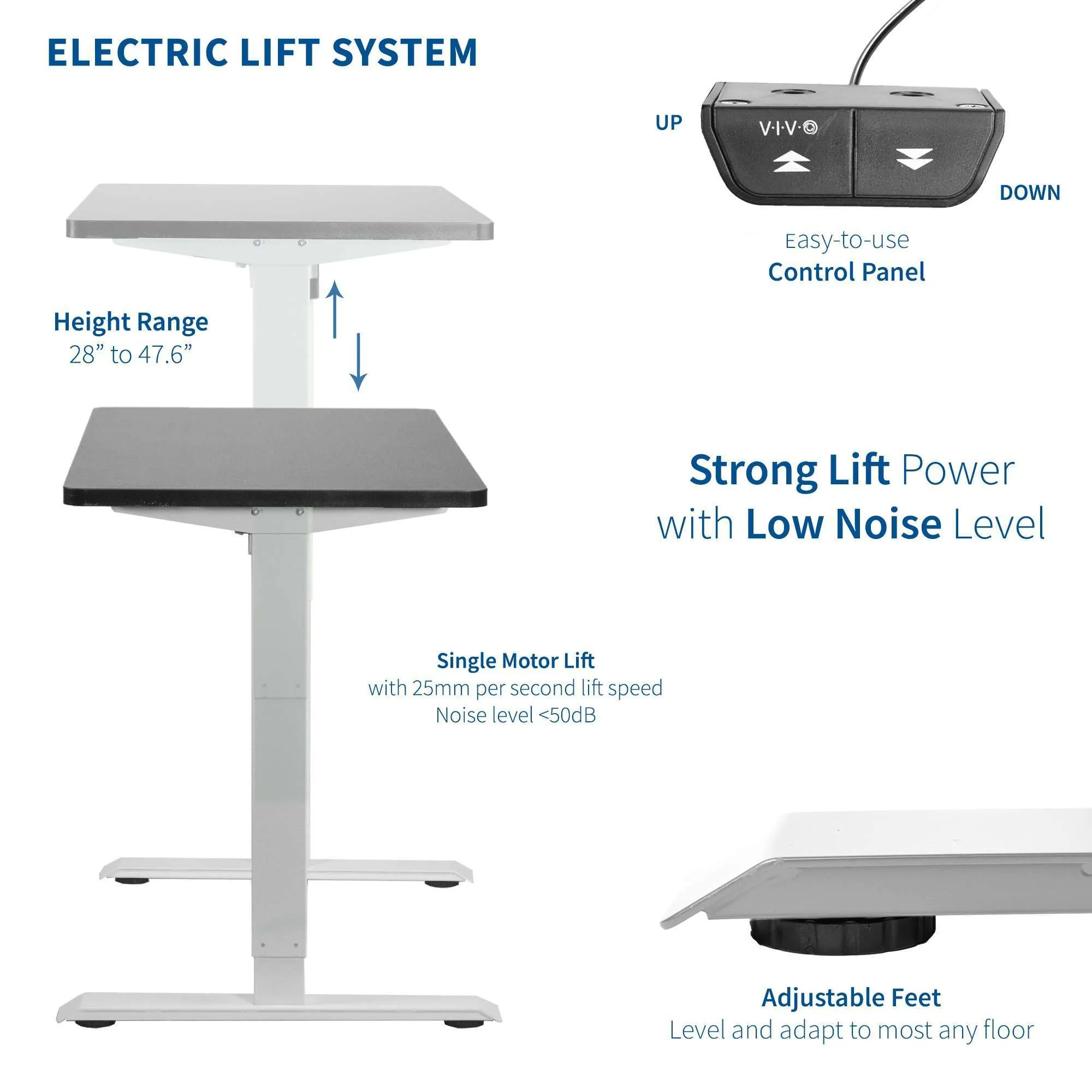 VIVO 43" x 24" Electric Desk with White Frame, DESK-KIT-W04B/W04C/W04D/W04W/W04E