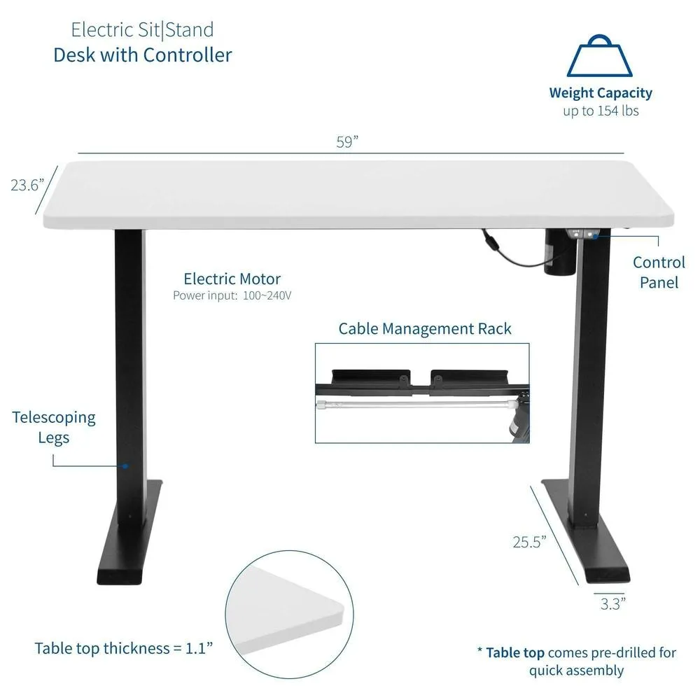 VIVO 60" x 24" Electric Standing Desk w/ Black Frame, DESK-KIT-B06B/B06W/B06C/B06D/B06E