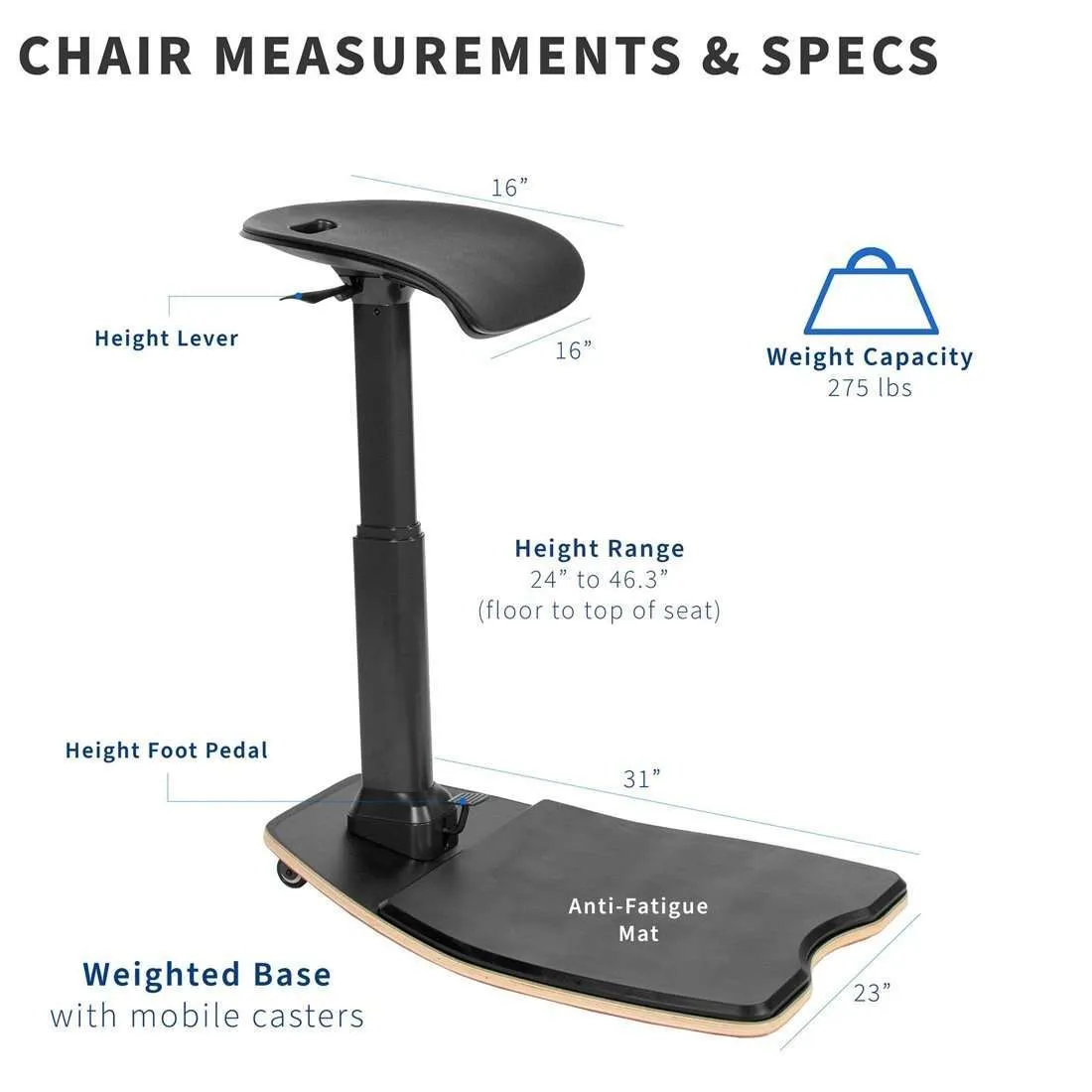 VIVO CHAIR-S02M Mobile Leaning Posture Chair with Anti-Fatigue Mat Lean Chair