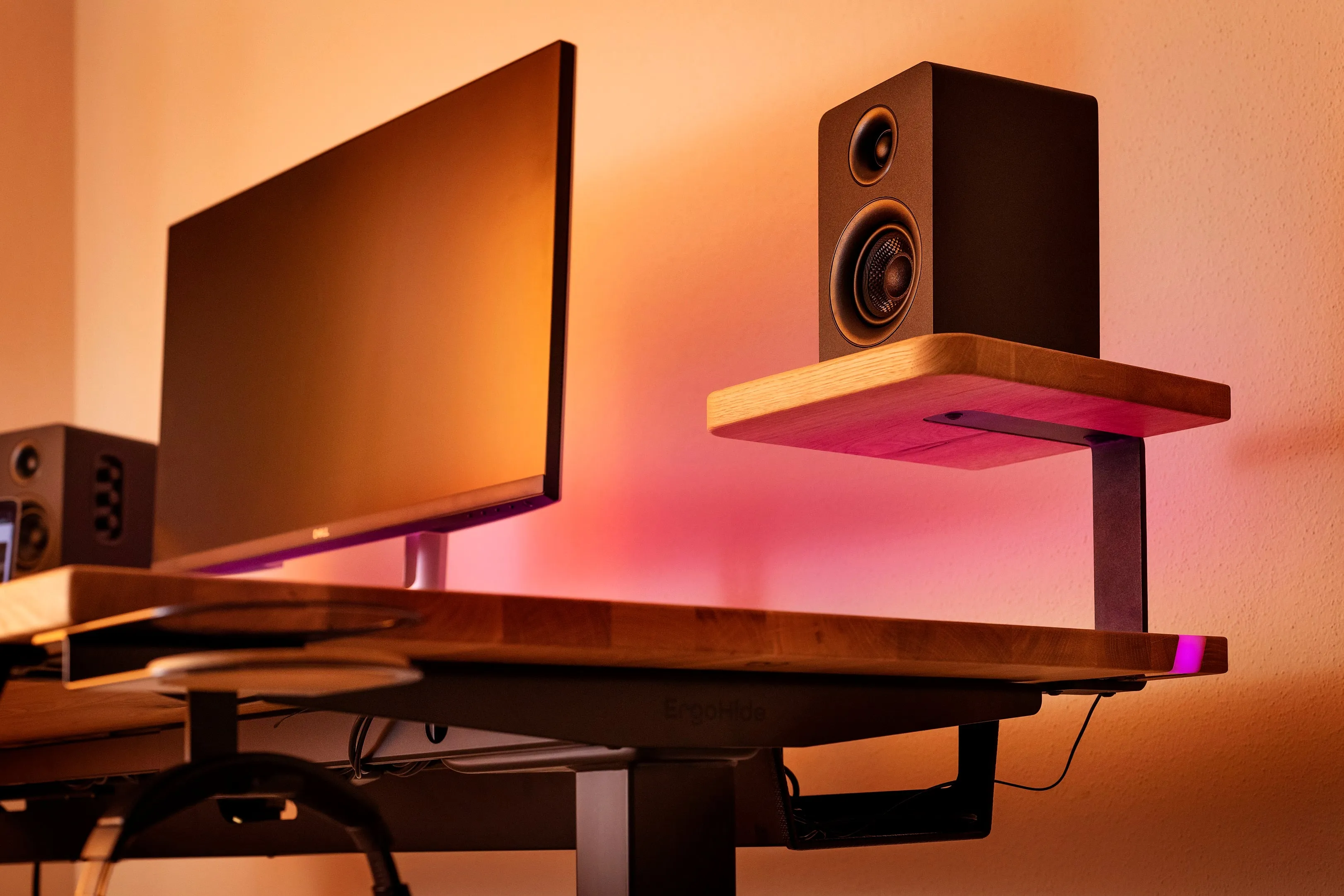 Walnut standing desk with cable management unit