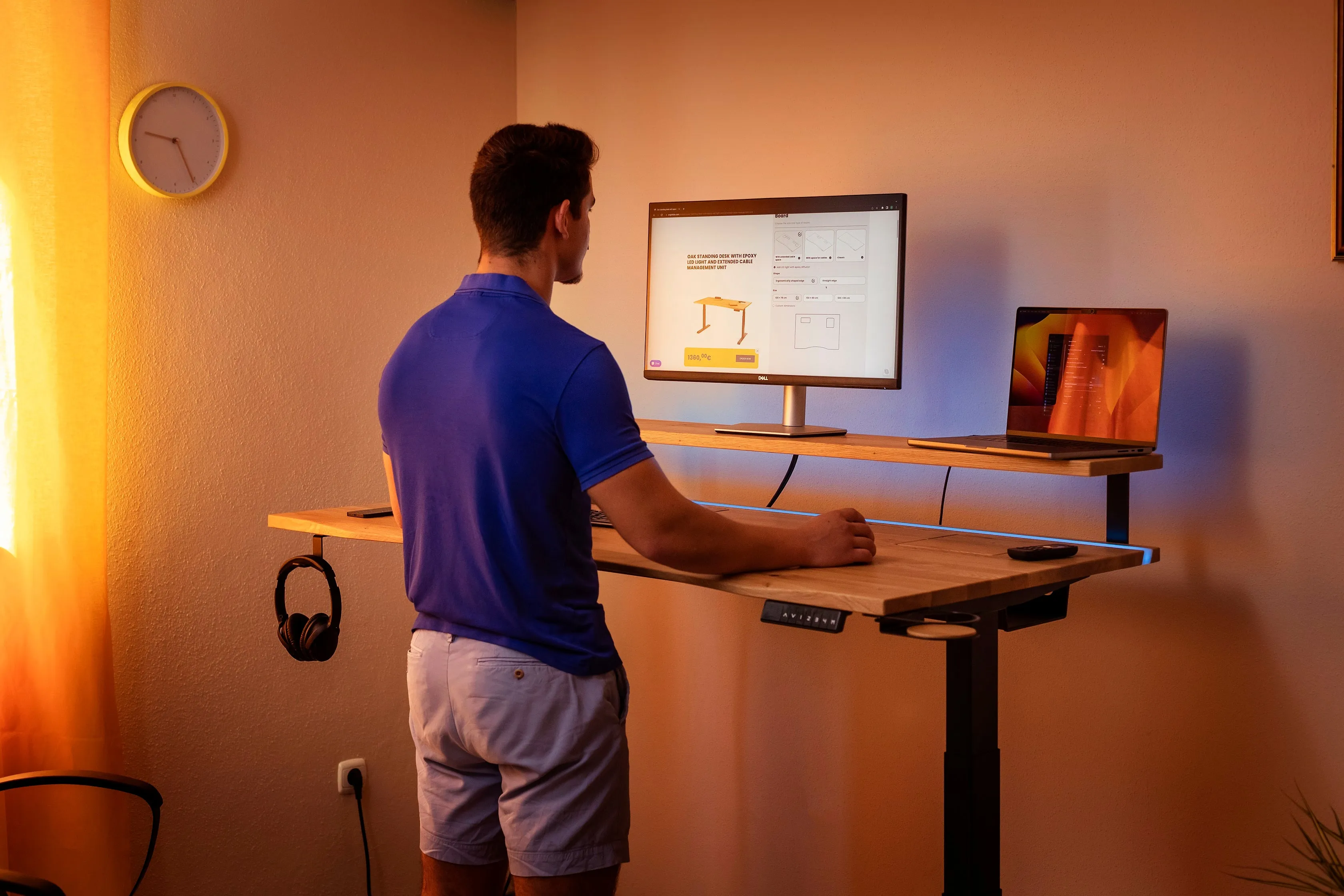 Walnut standing desk with cable management unit