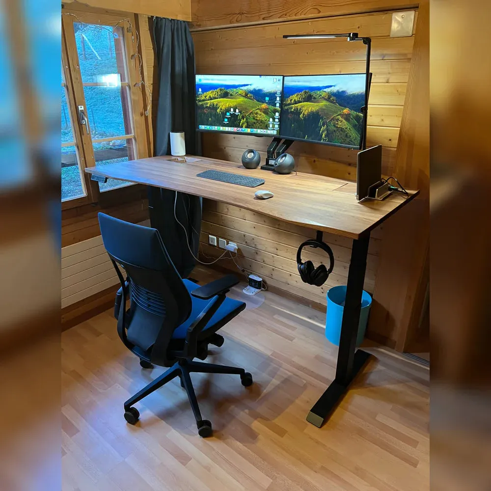 Walnut standing desk with cable management unit