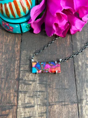 Waterproof Pink Dahlia Bar Necklace #7