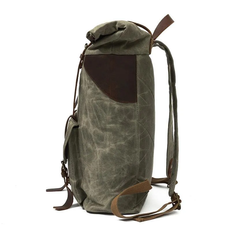 Waxed Canvas Vintage Backpack Roll Top Rucksack