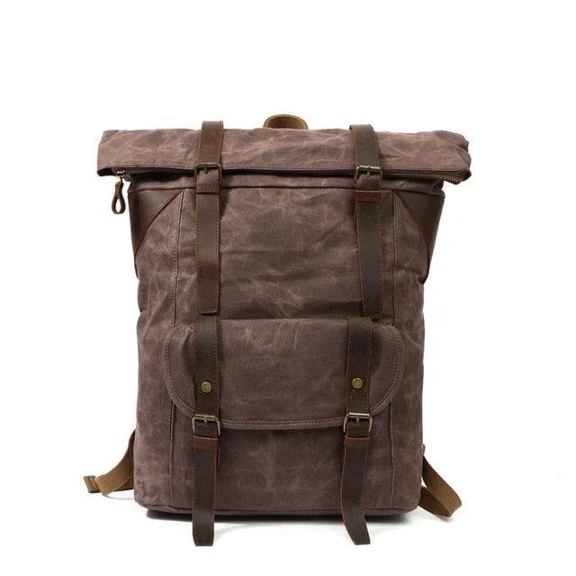 Waxed Canvas Vintage Backpack Roll Top Rucksack