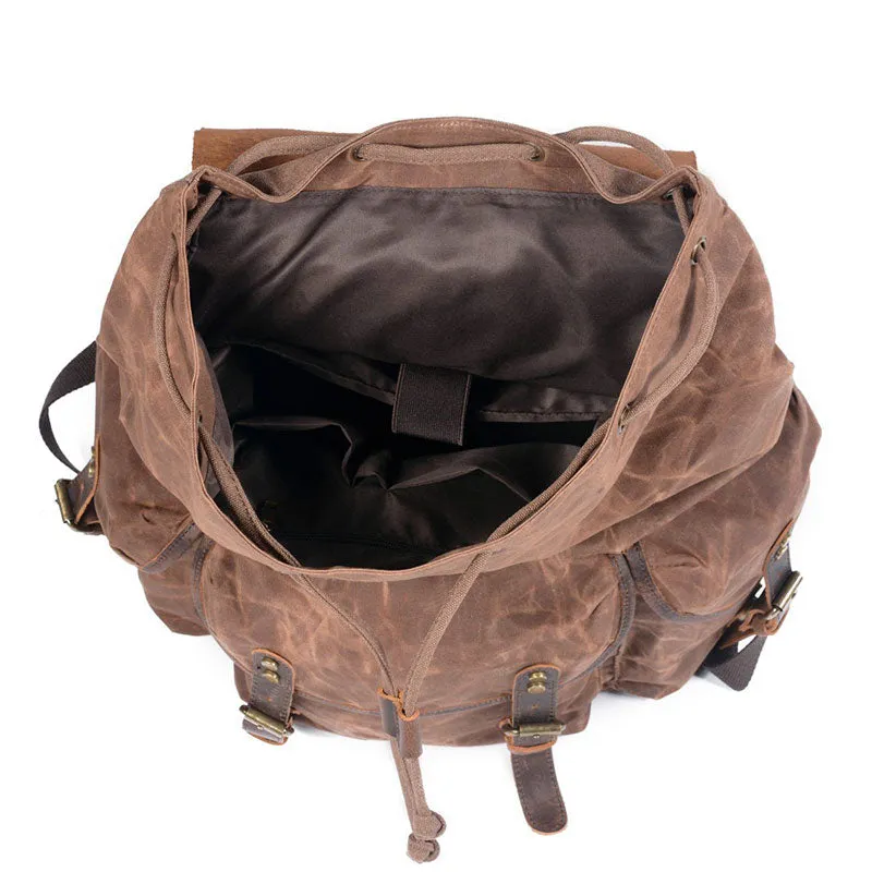 Waxed Canvas Waterproof Drawstring Backpack for Men and Women