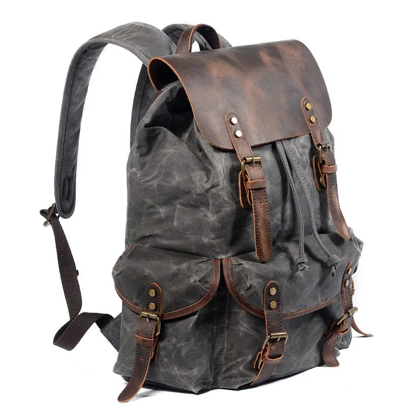 Waxed Canvas Waterproof Drawstring Backpack for Men and Women