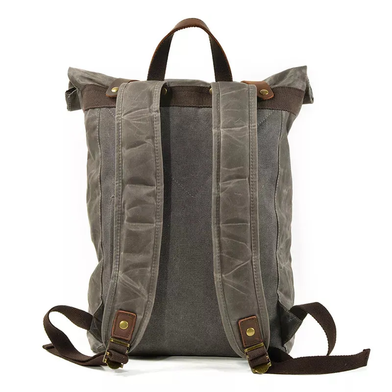 Waxed Canvas Waterproof Roll Top Backpack