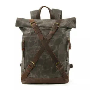 Waxed Canvas Waterproof Roll Top Backpack