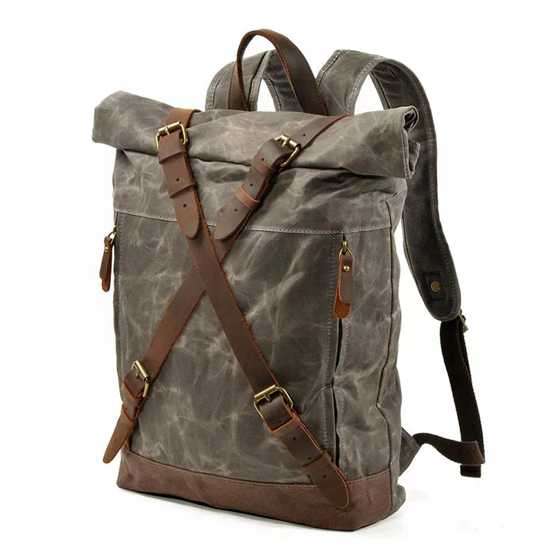 Waxed Canvas Waterproof Roll Top Backpack