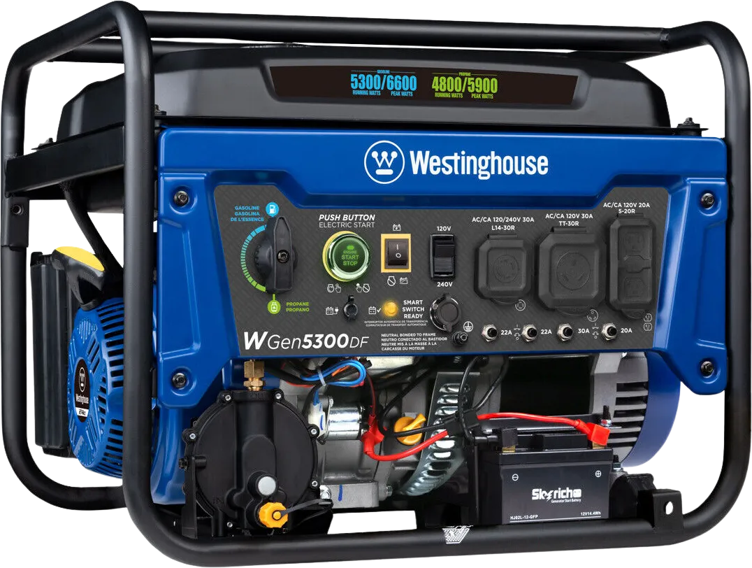 Westinghouse WGen5300DF Generator 5300W/6600W 30 Amp Remote Start Dual Fuel New