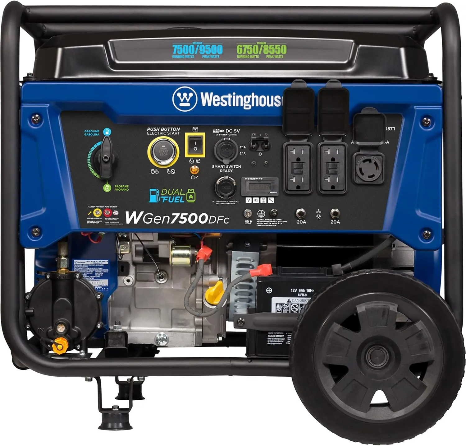 Westinghouse WGen7500DFc Generator 7500W/9500W 30 Amp Remote Start Dual Fuel with CO Sensor New