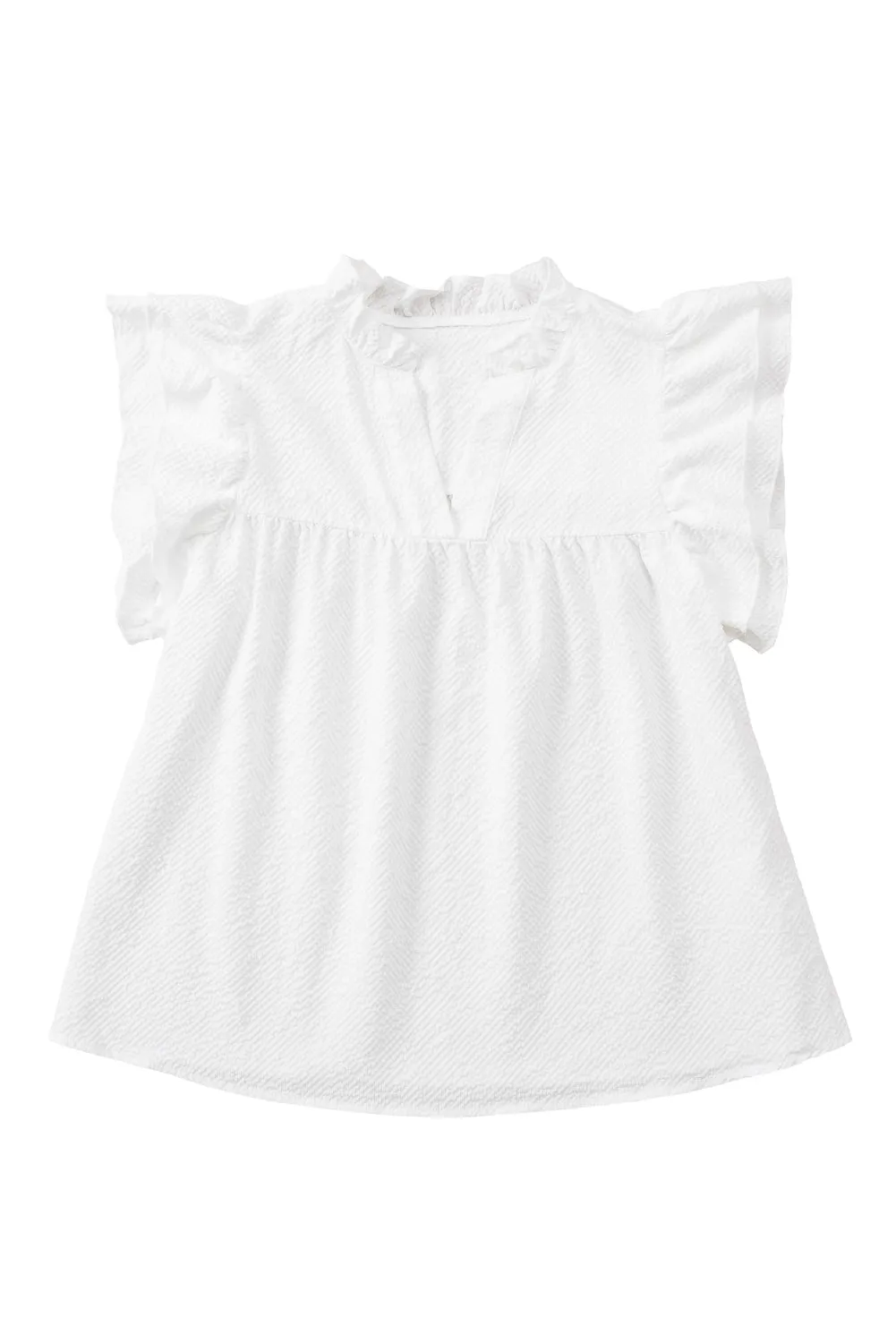 White Basic Textured Tiered Ruffle Sleeve Blouse for Women