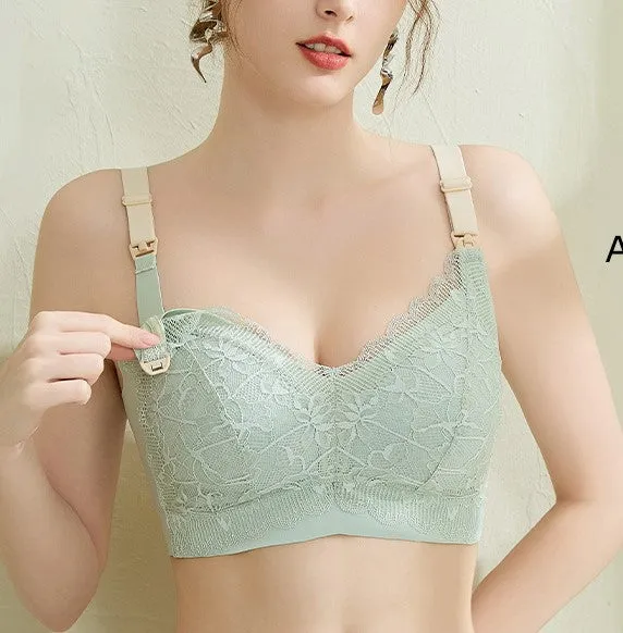 Women lace push-up nursing bra for large breasts and small breasts with open buckle during pregnancy and lactation maternity underwear