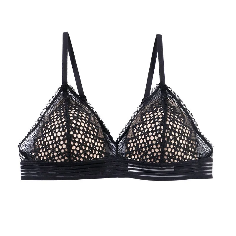 Women lace sexy no steel ring bra 2024 thin women's small chest underwear bra