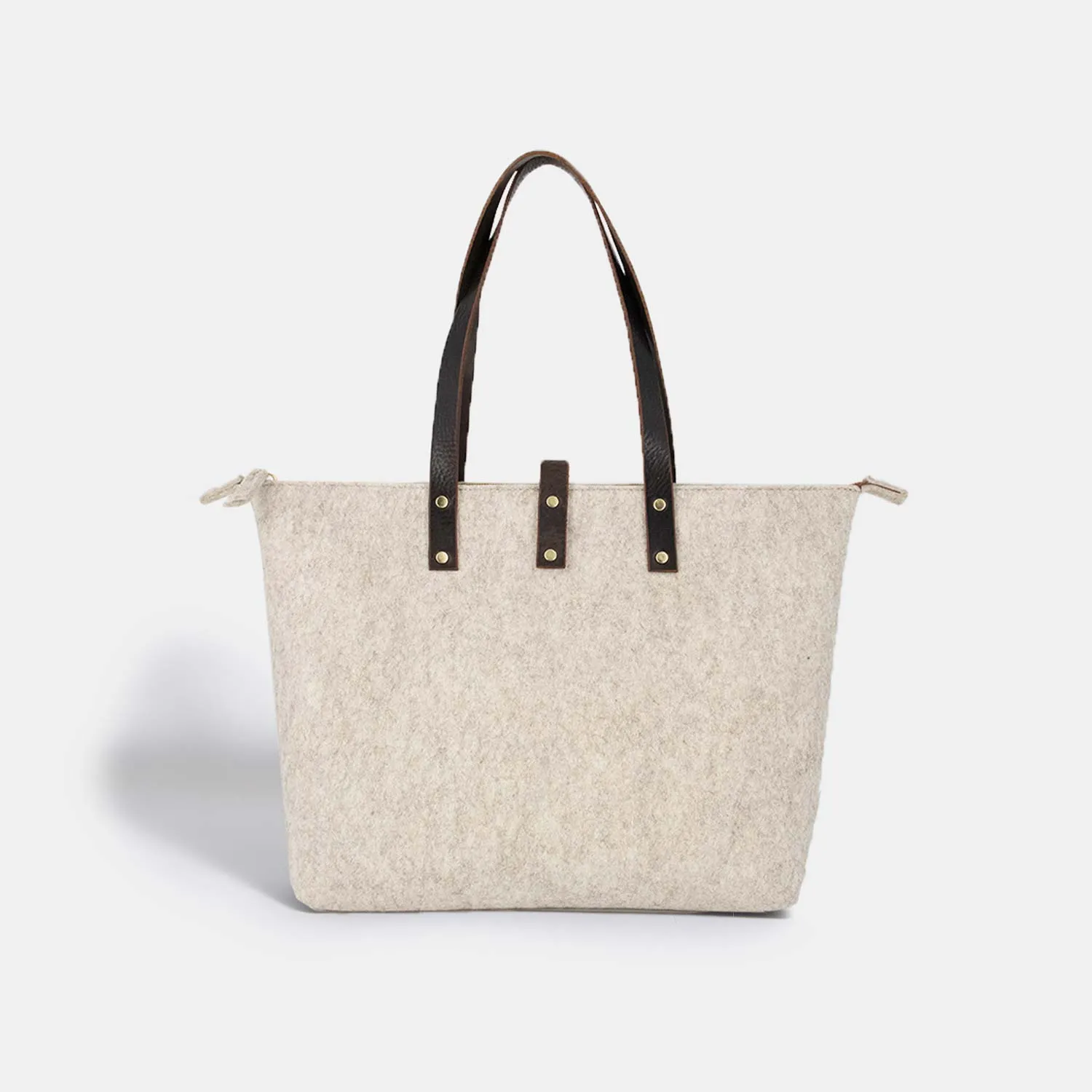 Wool Felt Tote Bag with Zip - Beige