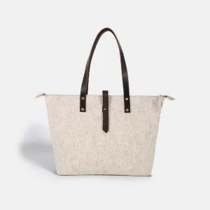 Wool Felt Tote Bag with Zip - Beige