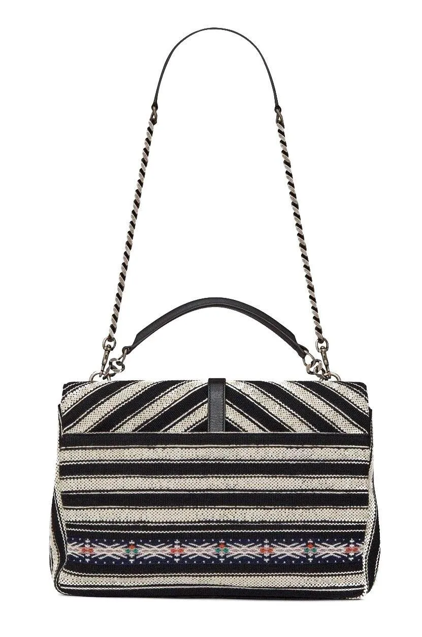 YSL Large College Berber Cloth Black White Chevron Shoulder Bag