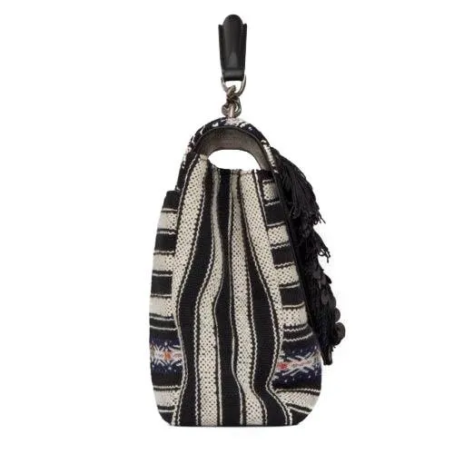 YSL Large College Berber Cloth Black White Chevron Shoulder Bag