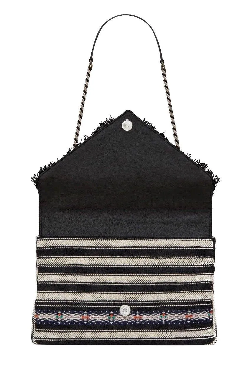 YSL Large College Berber Cloth Black White Chevron Shoulder Bag