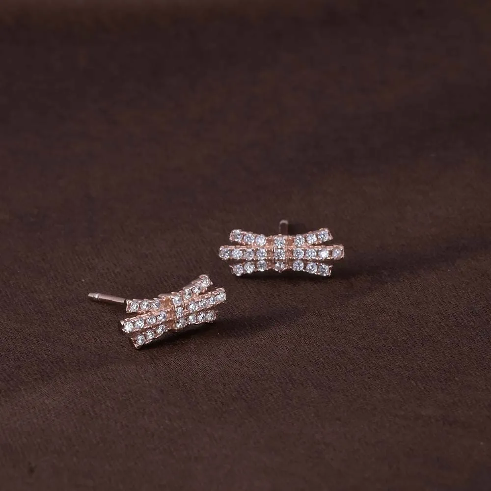 Zircon-Studded Bow Studs | Rose Gold