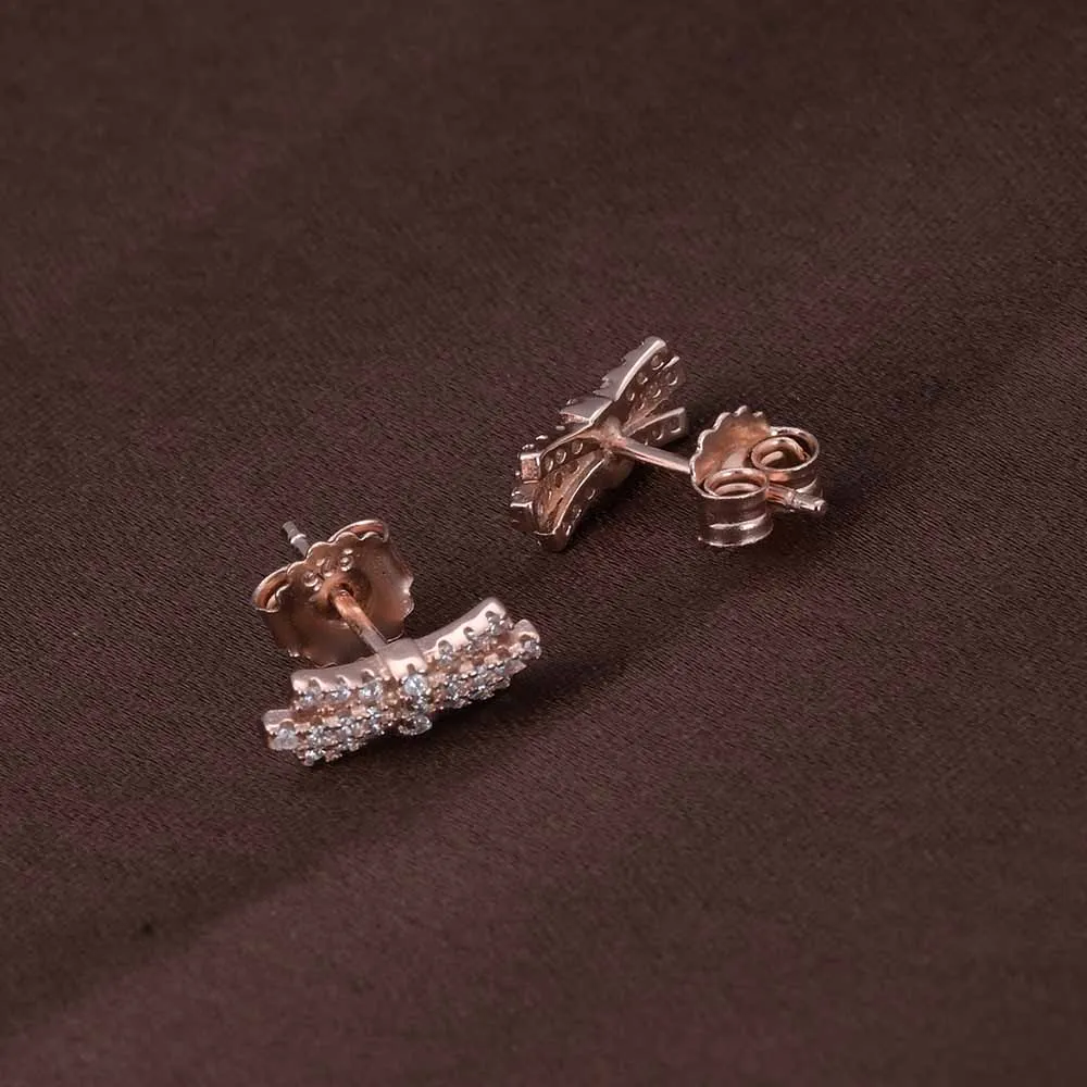 Zircon-Studded Bow Studs | Rose Gold